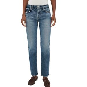 MOUSSY VINTAGE Women's Distressed Howa Jeans Raw Hem Button Fly Straight Blue 27